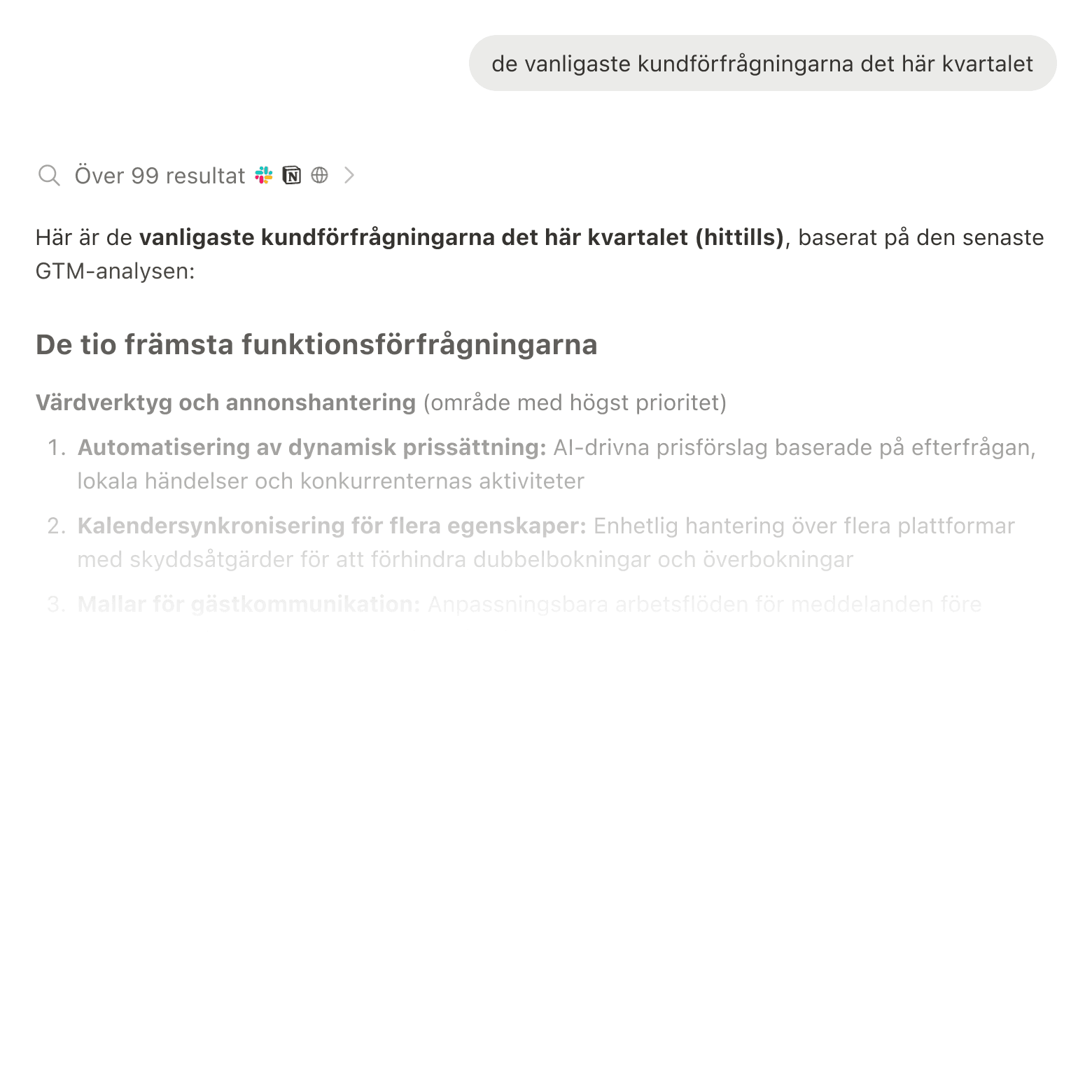 Sökresultat som visar information från Slack, Google Drive och Jira