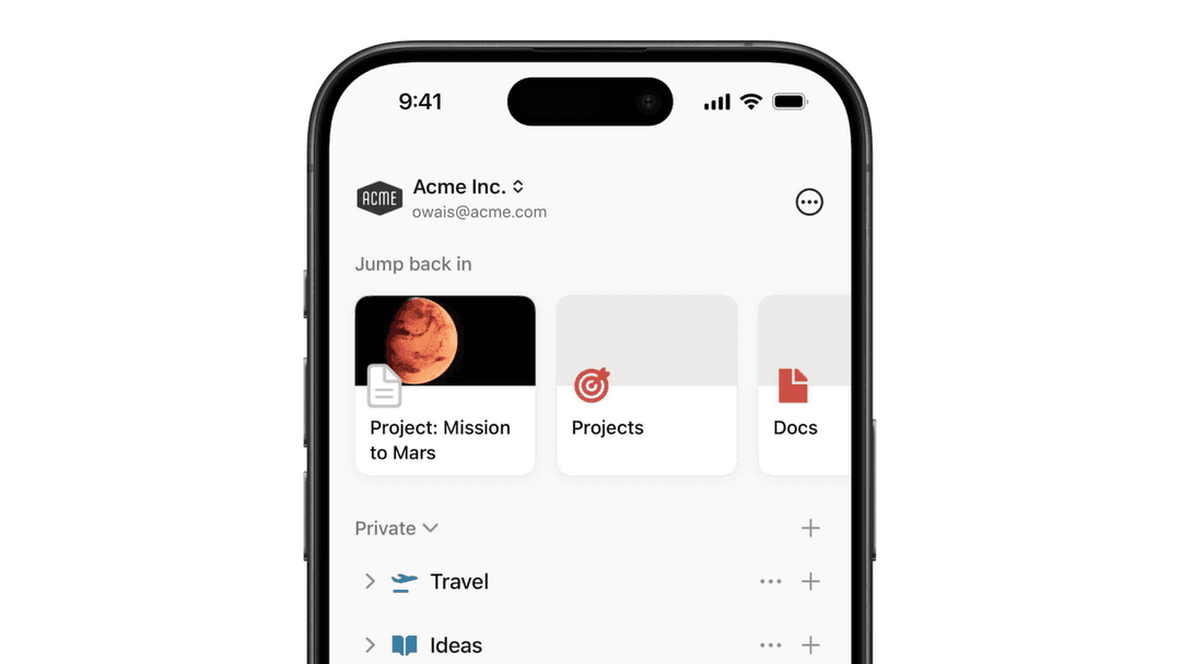 Workspaces on mobile
